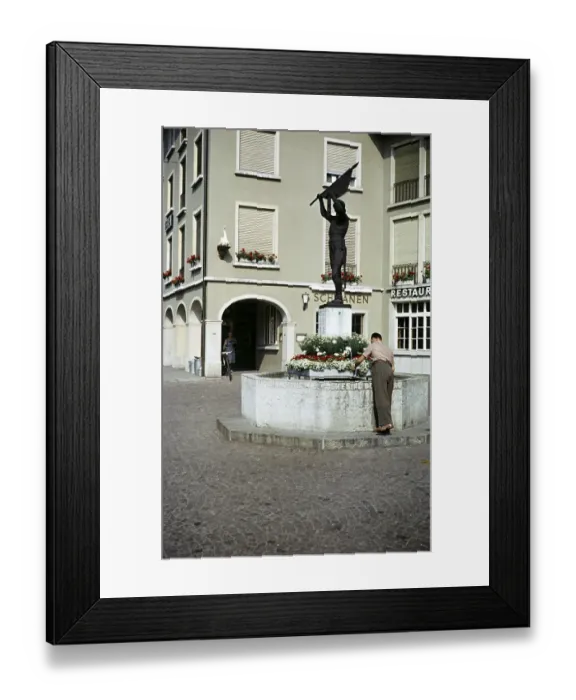 Framed Print : Historic buildings and Dornach fountain with statue, Dornach fountain, Rossmarktplatz, Solothurn, Switzerland, July 1959, Europe Framed Print : Historic buildings and Dornach fountain with statue, Dornach fountain, Rossmarktplatz, Solothurn, Switzerland, July 1959, Europe