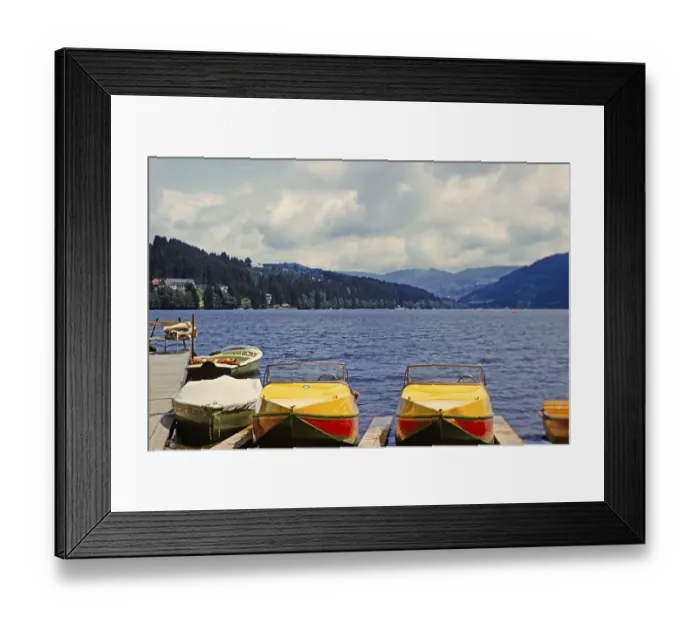 Framed Print : Motorboats at the jetty on Lake Titisee, Titisee Neustadt, Germany, July 1959, Europe Framed Print : Motorboats at the jetty on Lake Titisee, Titisee Neustadt, Germany, July 1959, Europe