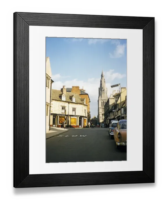 Framed Print : View of Saint Mary's Church from Castle Street, Stamford, Lincolnshire, England, Great Britain, early 1960s Framed Print : View of Saint Mary's Church from Castle Street, Stamford, Lincolnshire, England, Great Britain, early 1960s