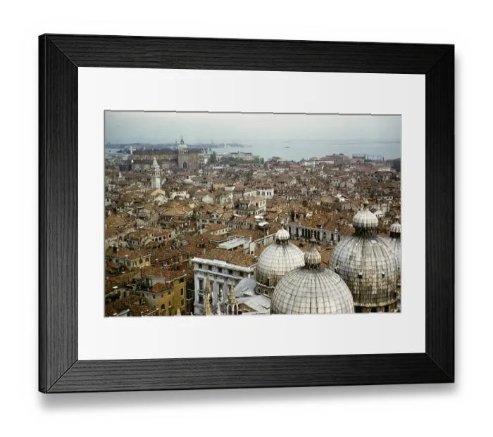 Framed Print : Roofs of buildings, church domes and towers, Venice, Italy 1957