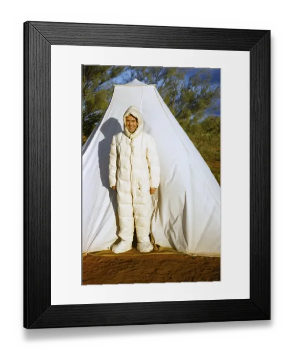 Framed Print : Expedition of the Melbourne Grammar School, Northern Territory, Australia, 1956, man uses RAF flight suit as sleeping bag, Oceania