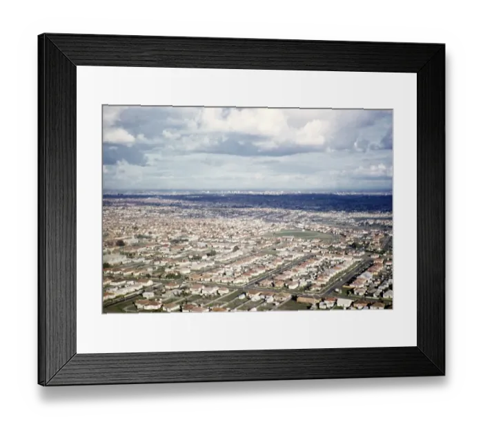 Framed Print : Oblique aerial view of a suburban housing estate with CBD in the distance, Melbourne, Victoria, Australia 1956