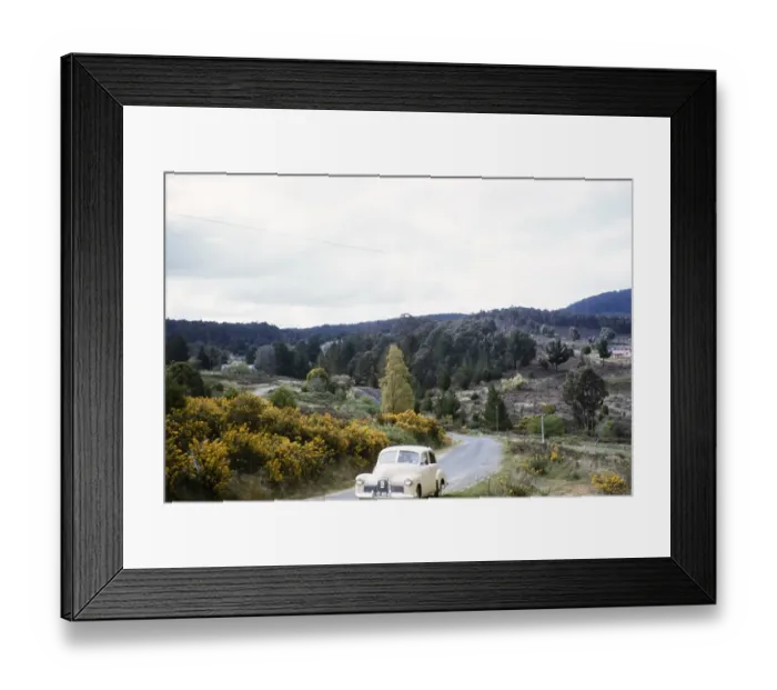 Framed Print : Holden 48 215 on tour through rural Victoria, Australia, 1956, on a country road thought to be the Grampians National Park, Oceania Framed Print : Holden 48 215 on tour through rural Victoria, Australia, 1956, on a country road thought to be the Grampians National Park, Oceania