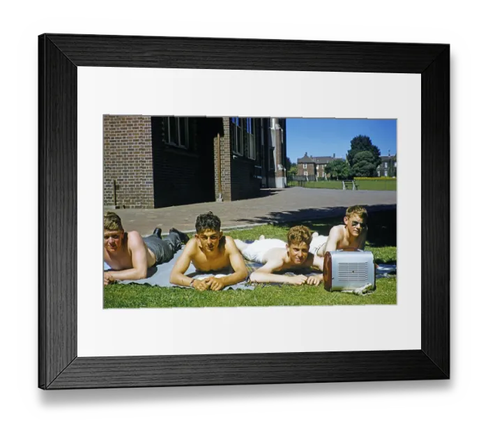 Framed Print : Four teenagers sunbathing on the lawn with a portable transistor radio, Melbourne Grammar School, Victoria, Australia 1956 Framed Print : Four teenagers sunbathing on the lawn with a portable transistor radio, Melbourne Grammar School, Victoria, Australia 1956