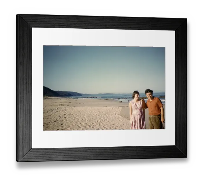 Framed Print : Man and woman standing on the sandy beach of Lorne, Victoria, Australia, 1956, Oceania Framed Print : Man and woman standing on the sandy beach of Lorne, Victoria, Australia, 1956, Oceania