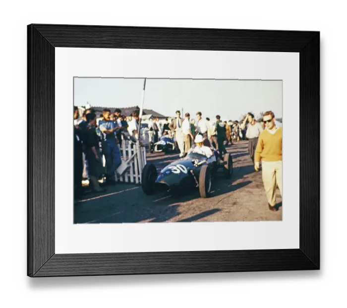 Framed Print : Chris Lawrence. Brands Hatch Elva 100 BMC Formula Junior racing car, Fitzwilliam Racing Team 4 October 1959