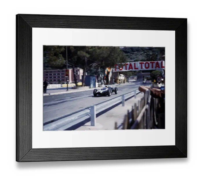 Framed Print : Formula One race at the 1961 Monaco Grand Prix, Jack Brabham in the Cooper Climax racing car, passing the pits Framed Print : Formula One race at the 1961 Monaco Grand Prix, Jack Brabham in the Cooper Climax racing car, passing the pits