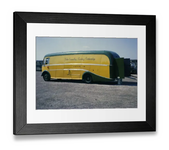 Framed Print : John Coundley Racing Partnership racing car transporter, lorry, Lotus 19, 1963