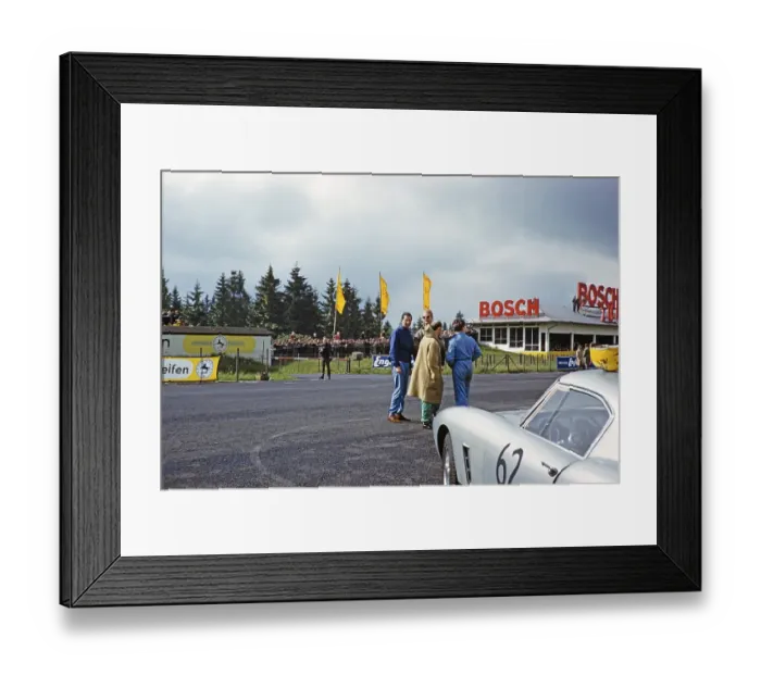 Framed Print : Nuerburgring race track 1000 Kilometres 28 May 1961, Bill de Selincourt in blue overalls facing camera Framed Print : Nuerburgring race track 1000 Kilometres 28 May 1961, Bill de Selincourt in blue overalls facing camera