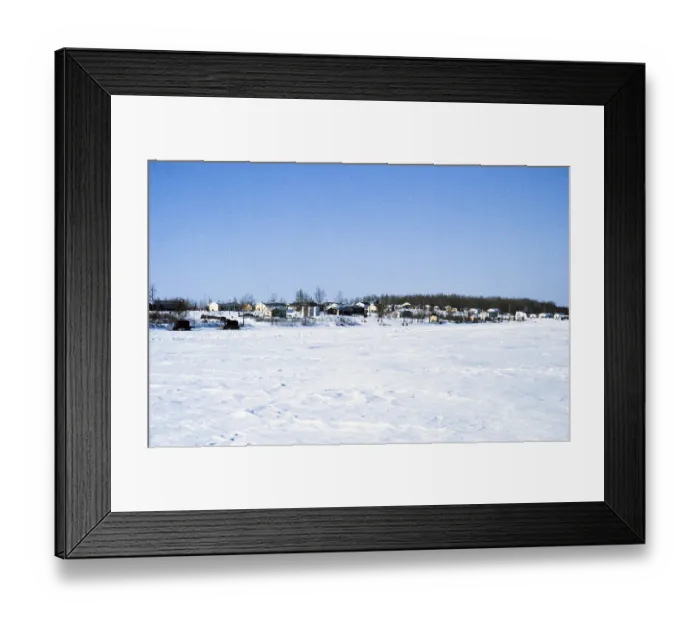 Framed Print : Webequie First Nation Ojibway community, Eastwood Island, Northern Ontario, Canada 1978 General view of villages Building