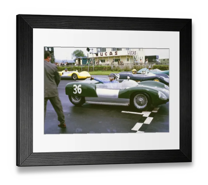 Framed Print : Bill de Selincourt, Whitsun sports car race on 3 June 1963, first place winner, Lotus Climax on the starting line, Goodwood, England, UK