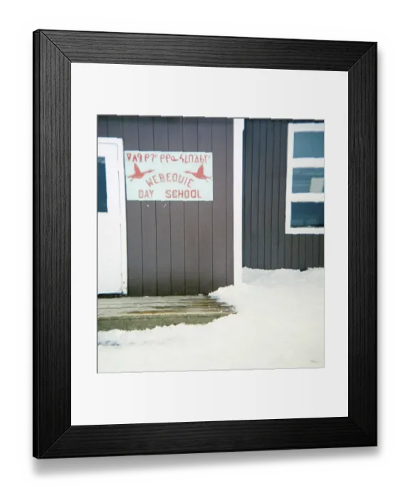 Framed Print : Webequie First Nation Ojibway Community, Eastwood Island, Northern Ontario, Canada 1978 Day school sign Framed Print : Webequie First Nation Ojibway Community, Eastwood Island, Northern Ontario, Canada 1978 Day school sign