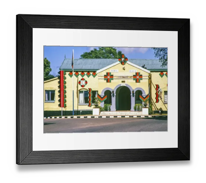 Framed Print : Old Town Hall, Victoria Hall, Blantyre, Malawi, Southern Africa, decorated in 1974 to celebrate 10 years of independence, Africa