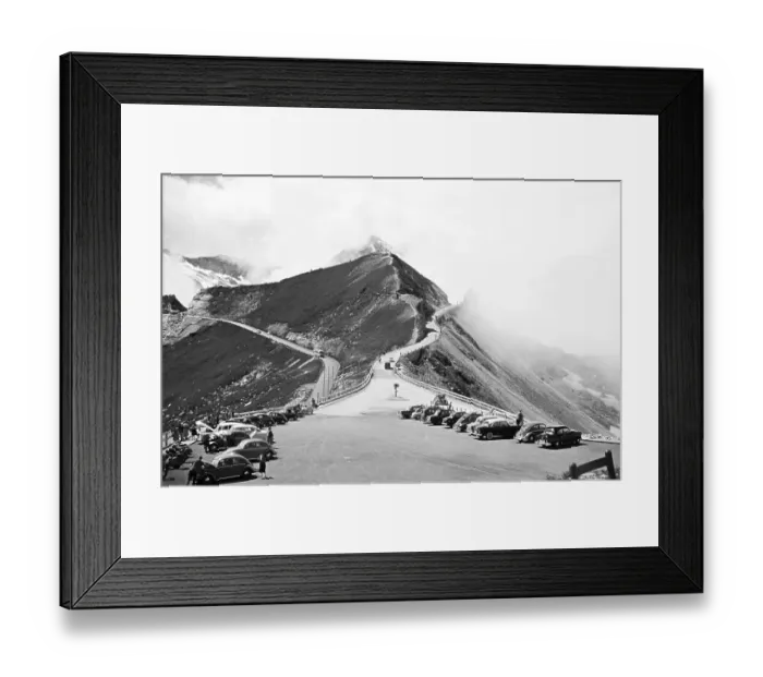 Framed Print : Cars parked at high pass on the Grossglockner High Alpine Road, Hohe Tauern National Park, Salzburger Land, Austria, Europe 1956, Europe