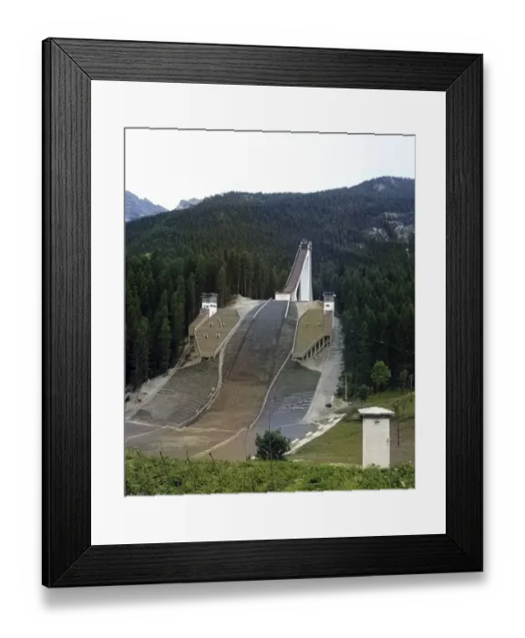 Framed Print : Olympic ski-jump Cortina d Smpezzo, Italy, Europe, c 1956 colourised Ektachrome slide, Europe