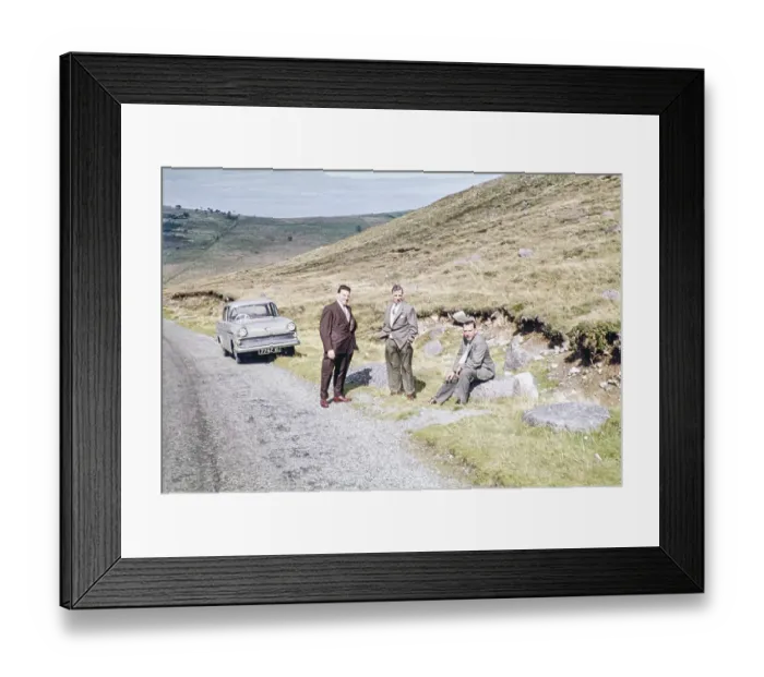 Framed Print : Three men in suits in a rural moorland landscape near a Vauxhall Victor MkII Type F, Northern Ireland, late 1950s, circa 1960s