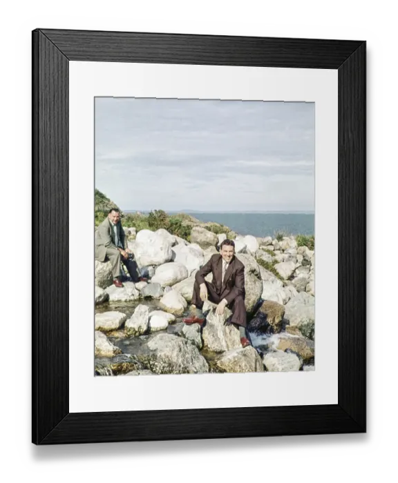 Framed Print : Two men sitting on boulders in a coastal area, Northern Ireland, late 1950s, around 1960 Framed Print : Two men sitting on boulders in a coastal area, Northern Ireland, late 1950s, around 1960