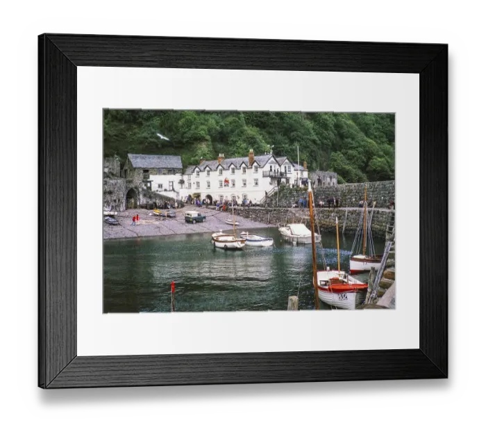 Framed Print : Red Lion Hotel and Harbour, Clovelly, North Devon, England, UK 1974 Framed Print : Red Lion Hotel and Harbour, Clovelly, North Devon, England, UK 1974