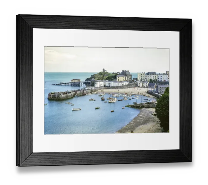 Framed Print : Boats moored in Tenby harbour, Pembrokeshire, Wales, United Kingdom, late 1950s, Europe