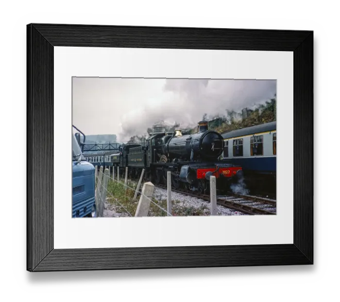 Framed Print : Steam locomotive 7827 Lydham Manor, Dart Vally Railway, Dartmouth Steam Railway, South Devon, England, United Kingdom 1975 with Great Western Railway livery Framed Print : Steam locomotive 7827 Lydham Manor, Dart Vally Railway, Dartmouth Steam Railway, South Devon, England, United Kingdom 1975 with Great Western Railway livery