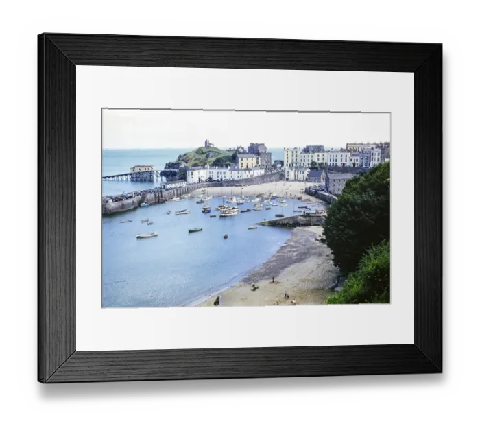 Framed Print : Boats moored in Tenby harbour, Pembrokeshire, Wales, United Kingdom, late 1950s, Europe Framed Print : Boats moored in Tenby harbour, Pembrokeshire, Wales, United Kingdom, late 1950s, Europe