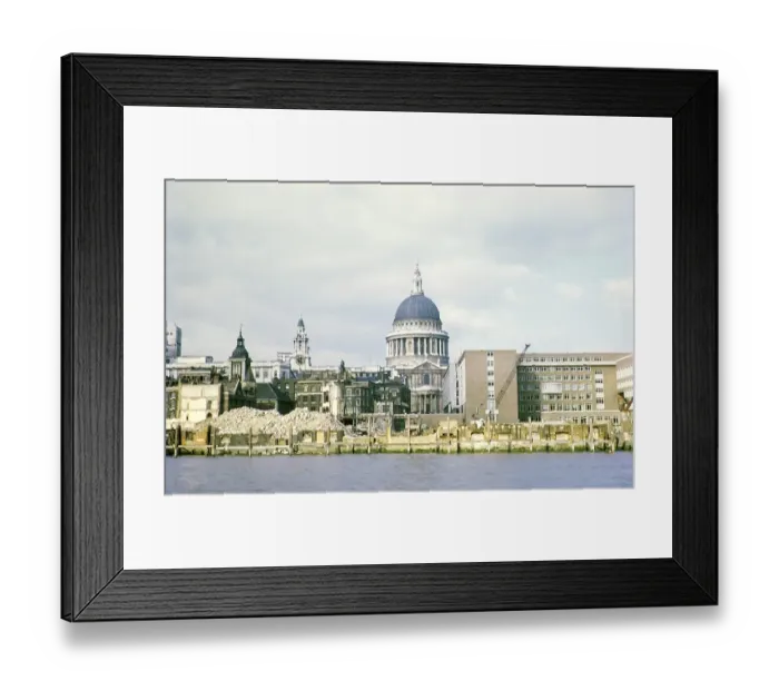 Framed Print : St Paul's Cathedral as seen from the Thames during the renovation work, London, England, UK 1969