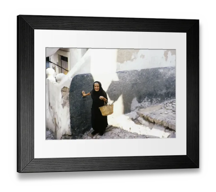 Framed Print : Old widow in black clothes in Ibiza Town, Ibiza, Balearic Islands, Spain 1967