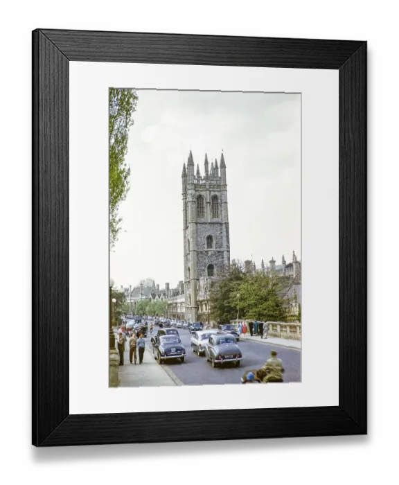 Framed Print : Traffic over Magdalen Bridge and past Magdalen Tower, Oxford, Oxfordshire, England, UK, 1956 Wolsely 4 / 44, Austin A 40 cars