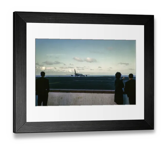 Framed Print : People looking at an aeroplane on the airport runway, Ponta Delgado, Sao Miguel Island, Azores, Portugal, April 1964, Europe