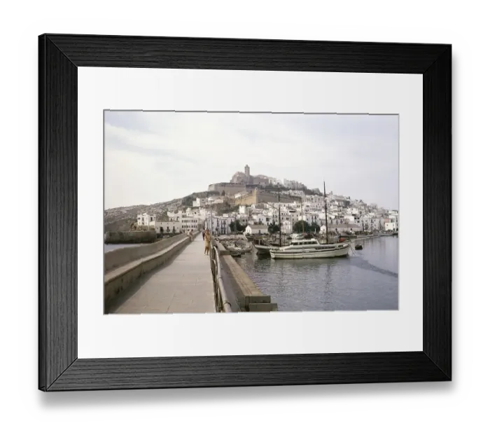Framed Print : Historic citadel of Dalt Vila from the harbour pier, Ibiza Town, Ibiza, Balearic Islands, Spain 1967