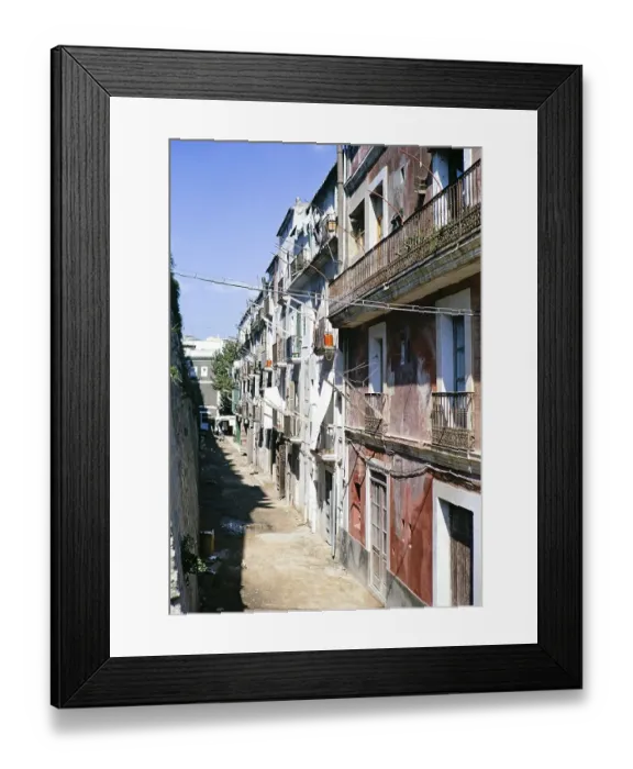Framed Print : Historic building housing flats in terrace Ibiza town, Ibiza, Balearic Islands, Spain 1967