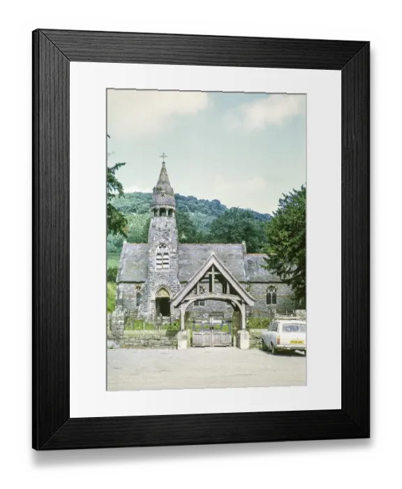 Framed Print : Church of Saint Mary, Abbeycwmhir or Abbey Cwmhir, Nant Clywedog, Radnorshire, Powys, Wales UK 1973