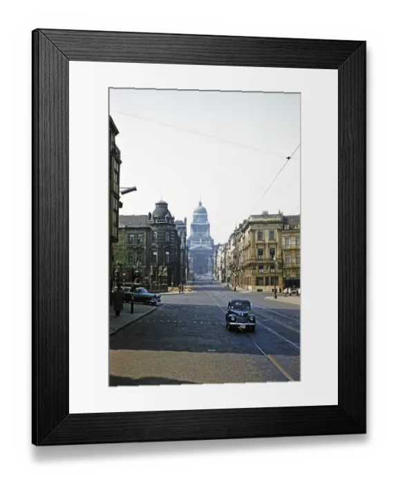 Framed Print : View of the Palace of Justice, Rue de la Regence, Brussels, Belgium, Europe, late 1950s Fiat Topolino Model C car, Europe