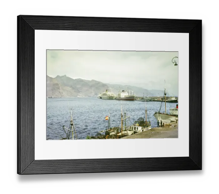 Framed Print : Fishing boats and ships in the harbour, Santa Cruz de Tenerife, Tenerife, Canary Islands, Spain 1963