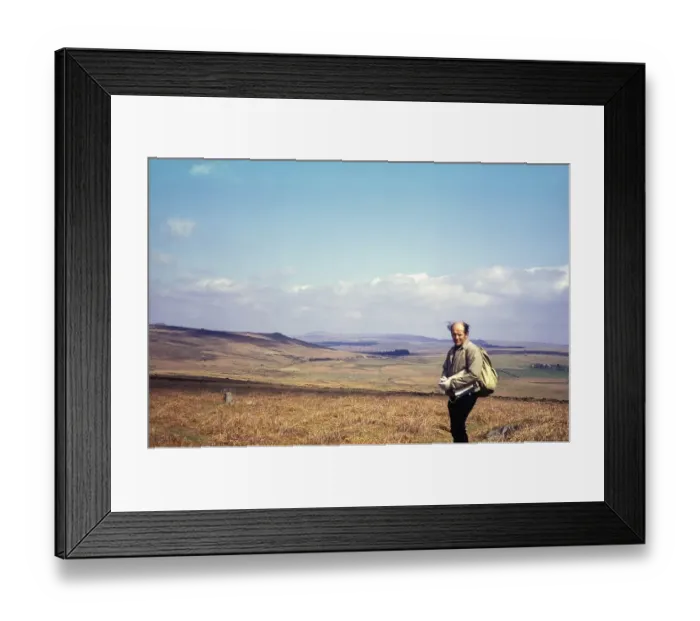 Framed Print : Male hiker on Ditsworthy Warren, Dartmoor National Park, Devon, England, UK 1972