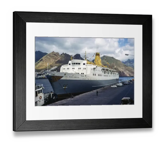 Framed Print : Passenger and cargo ship Black Watch, built in 1966, at the quay of Tenerife, Canary Islands, Spain 1976 Framed Print : Passenger and cargo ship Black Watch, built in 1966, at the quay of Tenerife, Canary Islands, Spain 1976