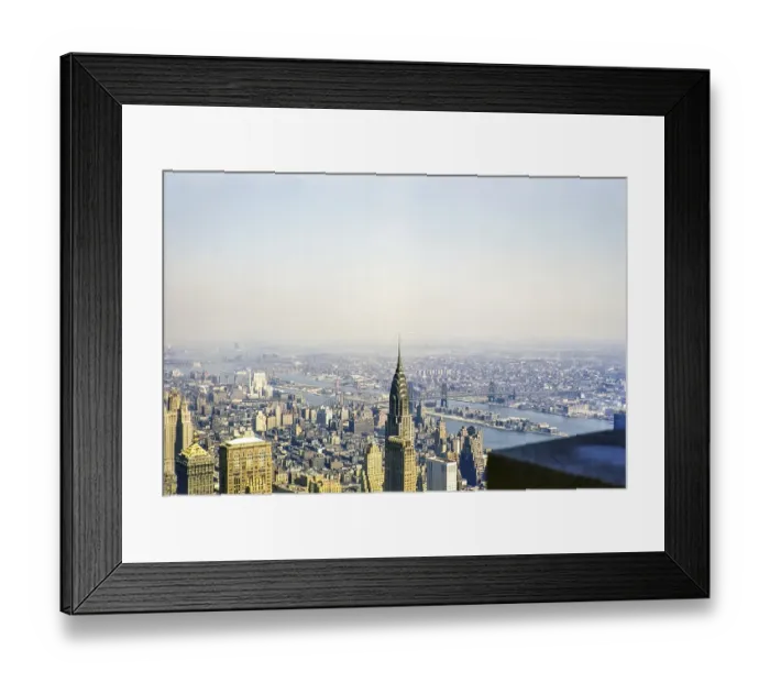Framed Print : View from Empire State Building over Chrysler Building to East River, Roosevelt Island, Queensboro Bridge, Manhattan, New York, NY State, USA c 1953