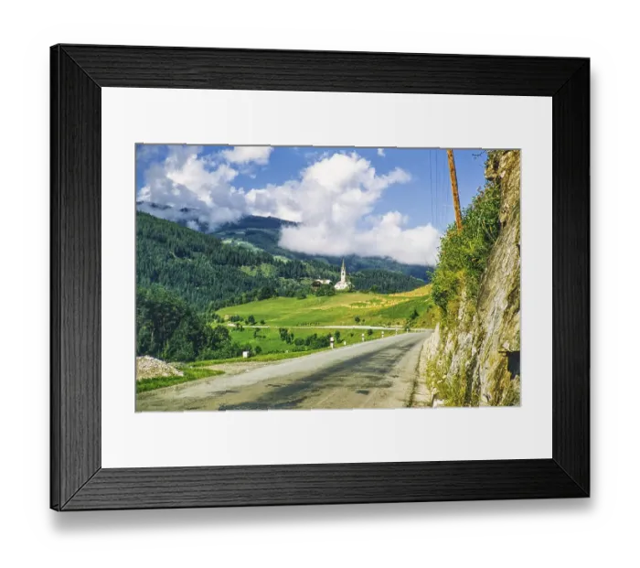 Framed Print : Country road leading to a rural church South Tyrol, Northern Italy, Europe 1950s
