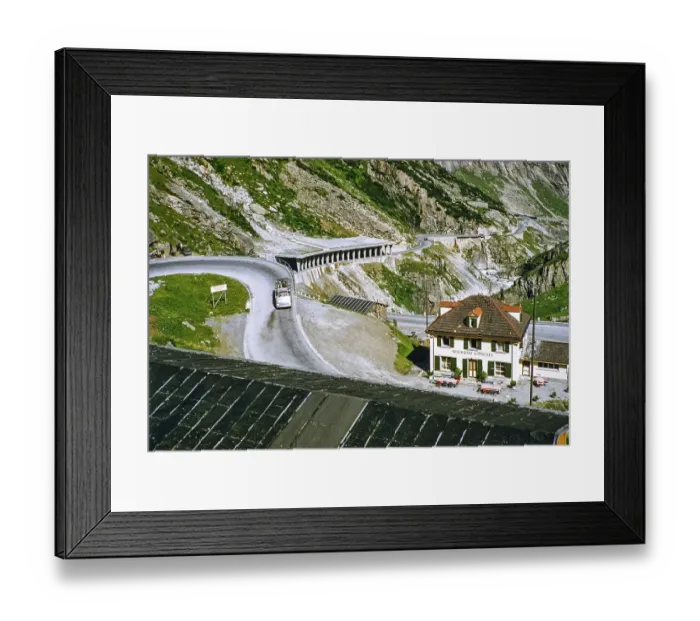 Framed Print : Restaurant Schoellenen, St. Gotthard Pass road, Schoellenen Gorge, Andermatt, Switzerland, Europe 1950s, Europe