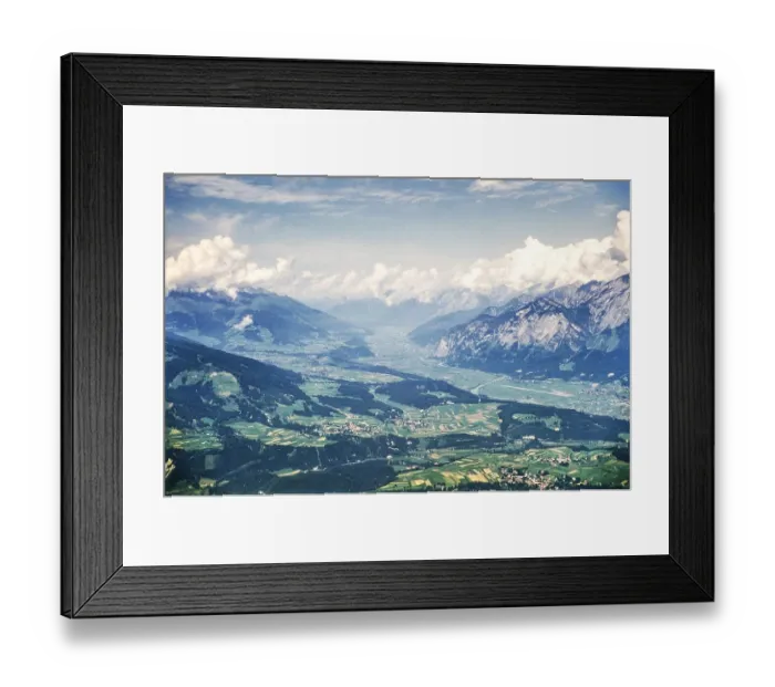 Framed Print : Elevated oblique view of the glaciated Inn Valley, Innsbruck, Austria, Europe 1950s View to the west, Europe