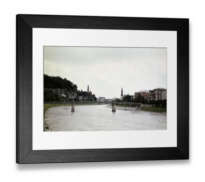 Framed Print : Pedestrian bridge Muellner Steg, bridge over the Salzach, Salzburg, Austria, Europe 1960, Europe