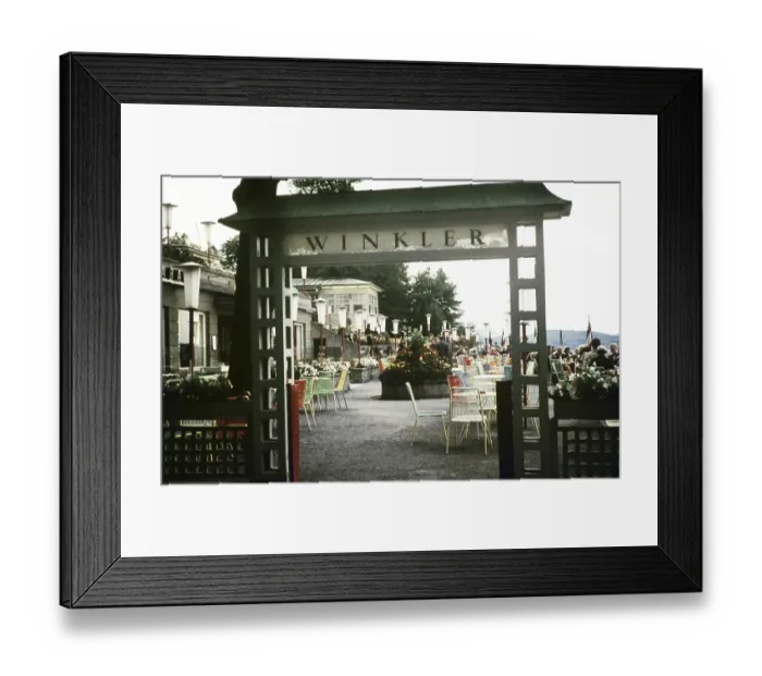 Framed Print : Entrance door to the terrace of Cafe Winkler, Salzburg, Austria, Europe 1960, Europe