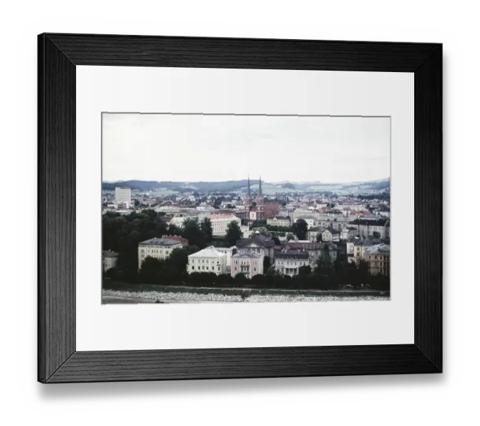 Framed Print : View over historical buildings to the Andraekirche before its remodelling in the late 1960s, Salzburg, Austria, Europe 1960, Europe