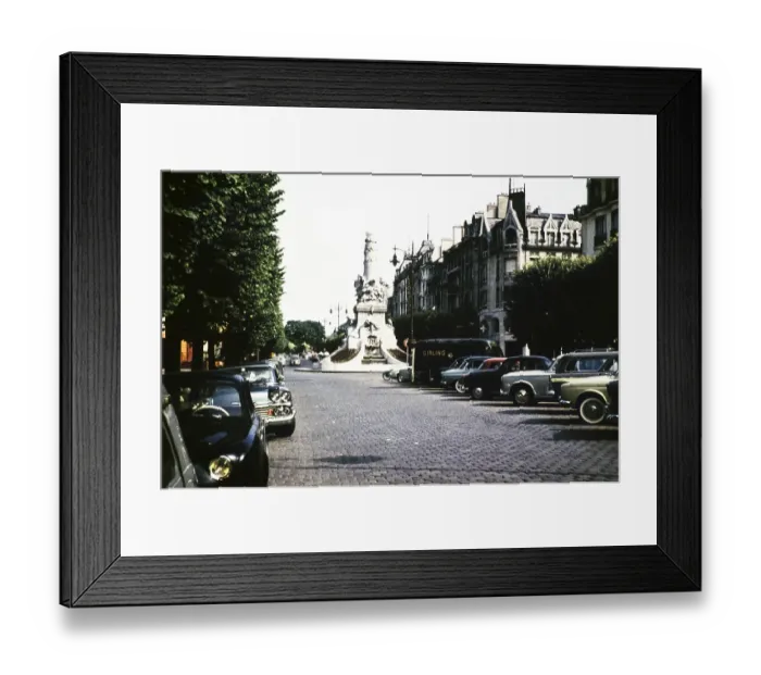 Framed Print : Place Drouet d'Erlon monument cars parked street, Riems, France, Europe 1960, Europe