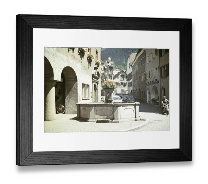 Framed Print : Nepomuk fountain and statue, Bludenz, Vorarlberg, Austria, Europe 1960 Nepomuk fountain built in 1730, statue of St John of Nepomuk, Europe