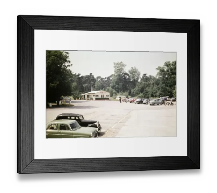 Framed Print : Snack bar L'Aubette, parked cars near the airport, Le Touquet, France, Europe 1960, Europe