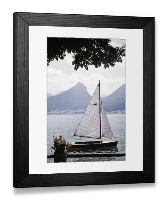 Framed Print : Sailing boat on Lake Wolfgangsee, St. Wolfgang im Salzkammergut Austria, Europe 1960 Framed Print : Sailing boat on Lake Wolfgangsee, St. Wolfgang im Salzkammergut Austria, Europe 1960