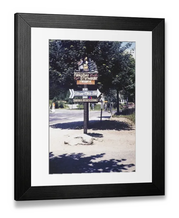 Framed Print : Sign for tourist attractions, Titisee, Baden-Wuerttemberg, Germany, Europe 1960, Europe