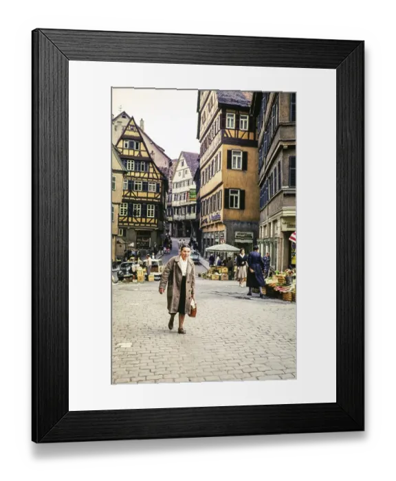 Framed Print : Woman walking across the cobbled market square street, Rottweil, Baden-Wuerttemberg, Germany, Europe 1961, Europe Framed Print : Woman walking across the cobbled market square street, Rottweil, Baden-Wuerttemberg, Germany, Europe 1961, Europe
