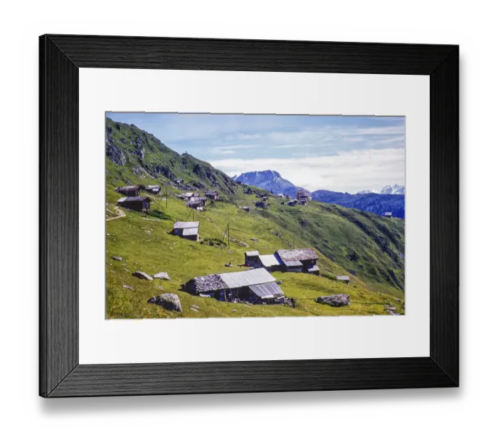 Framed Print : Wooden summer log cabins view hotel, Belalp, Bernese Alps, Switzerland, Europe around 1960, Europe Framed Print : Wooden summer log cabins view hotel, Belalp, Bernese Alps, Switzerland, Europe around 1960, Europe